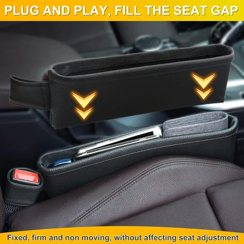 Vista 4 de Paquete de 2 Organizadores Rellenadores de Espacios de Asiento de Coche Actualizados, Caja de Almacenamiento de Consola de Cuero, Bolsillo Lateral