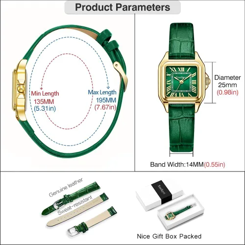 Vista 6 de Classic Relojes cuadrados de mujer con números romanos, de vestir, informal