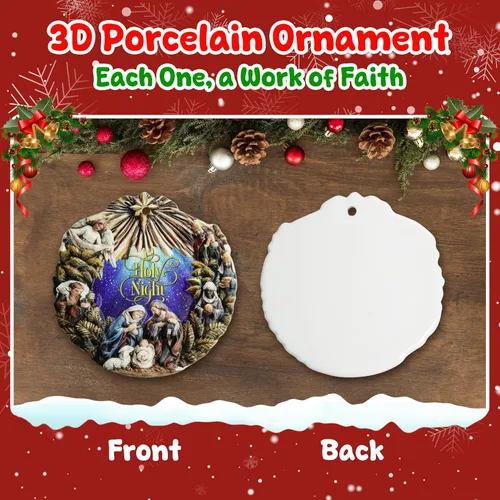 Vista 5 de GEEMBI Regalos cristianos de Navidad para mujeres y hombres – O Holy Night Adornos navideños de natividad de porcelana 3D 2025 – Regalos religiosos