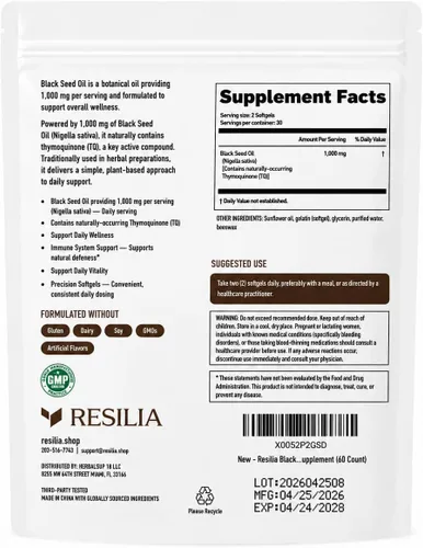 Vista 2 de Resilia Etíope Black Seed Softgels 1000mg por porción