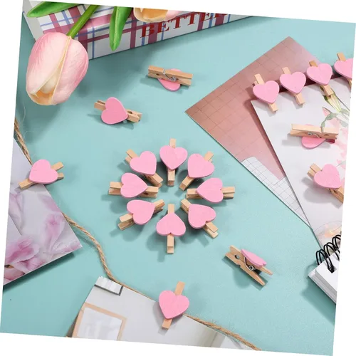 Vista 6 de 50pcs Love Wood Clips Rosa Accesorios para Decoración del Hogar Foto Mini Clips