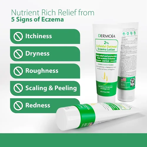 Vista 5 de Loción de eczema de avena coloidal al 2% - Crema calmante e hidratante antipicazón y loción corporal con aloe vera, karité y glicerina, crema