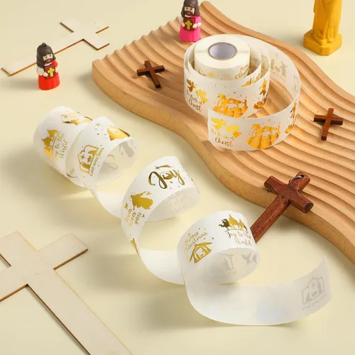 Vista 4 de Containlol 800 calcomanías religiosas de Navidad, redondas, de Navidad y Jesús, rollo de calcomanías autoadhesivas de fe cristiana, sobres