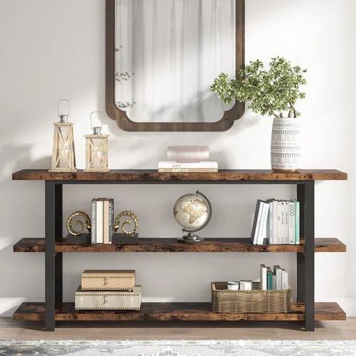 Vista 7 de VANOMi Mesa consola extra larga de 70.8 pulgadas para entrada, mesa de pasillo estrecha, mesa de sofá de madera con estantes de almacenamiento de 3
