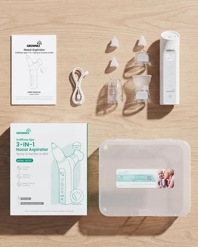 Vista 9 de GROWNSY SniffEase Spa - Aspirador nasal 3 en 1 para bebé, aerosol, succión y niebla, potente succión eléctrica de nariz de grado hospitalario