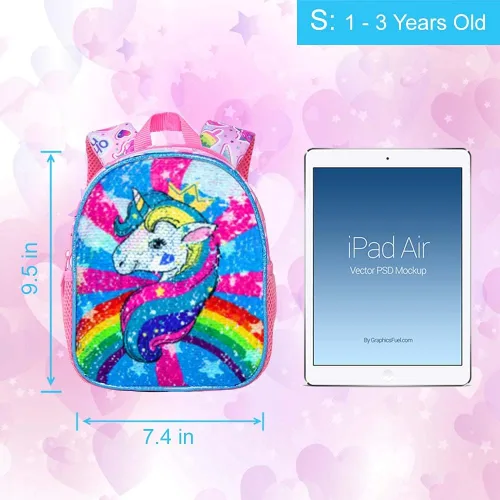 Vista 12 de gxtvo Mochila para niños pequeños, correa de seguridad de 9.5 pulgadas para niños y niñas, unicornio, mariposa, sirena, dinosaurio