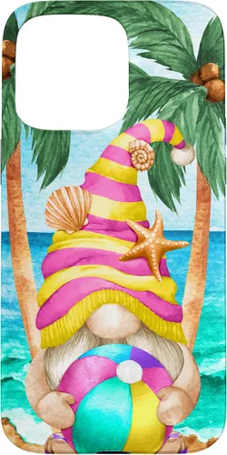 Vista 28 de iPhone 16 Funny Hawaiian Summer Gnome Under Palm Tree For Beach Surfer Case