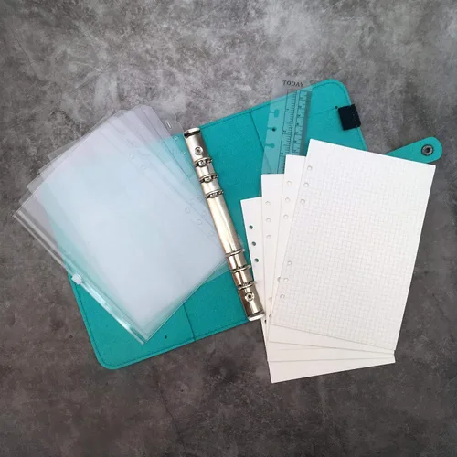 Vista 2 de Carpeta de fieltro A5 con páginas y juego de bolsillos para carpeta, color menta aguamarina