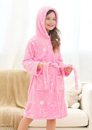 Vista 2 de Doctor Unicorn Bata de Baño Suave con Capucha de Arcoíris Ropa de Dormir para Niñas