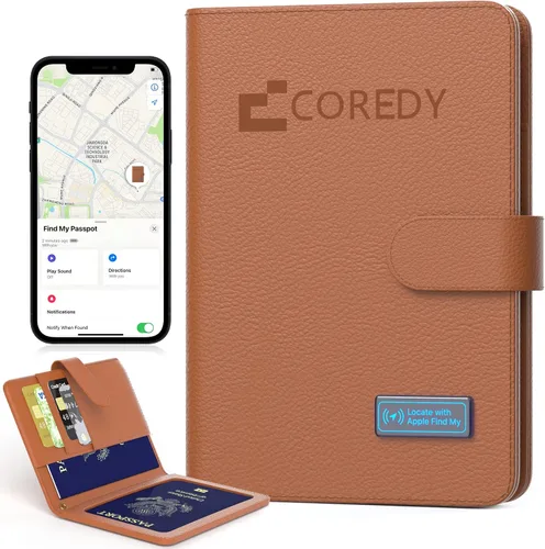 Vista 10 de Coredy Soporte para pasaporte con rastreador Bluetooth, funciona con Apple Find My (solo iOS), cubierta de pasaporte localizada, indicador de sonido