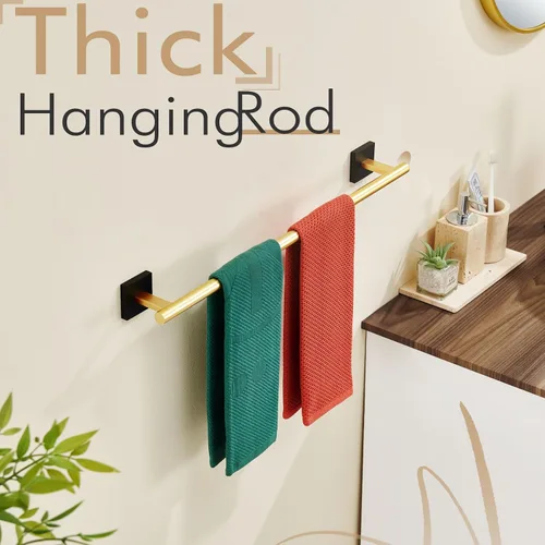 Vista 11 de Barra de toalla de baño KOKOSIRI para gabinete de cocina, soporte para toallas de baño para montar en la pared de 24 pulgadas, negra con oro, acero