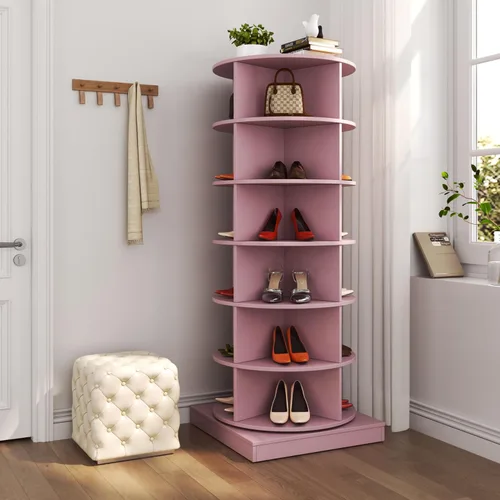 Vista 11 de HomVent Zapatero giratorio, torre giratoria de madera de 6 niveles, organizador de zapatos giratorio de 360°, estante de almacenamiento de zapatos