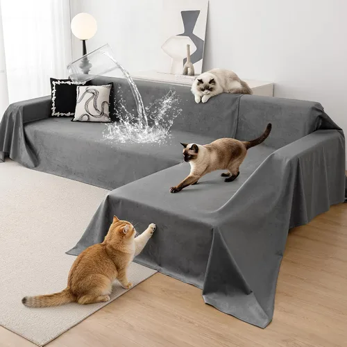 Vista 10 de Funda de sofá modular en forma de L, 2 piezas, ultra suave, impermeable, antideslizante, protector de muebles a prueba de mascotas y niños