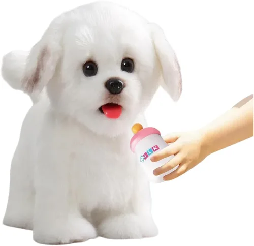 Vista 11 de CU-MATE Juguete electrónico de peluche de simulación interactiva, realista, cachorro, gato, con cola para caminar, ladrar, menear, hablar, como