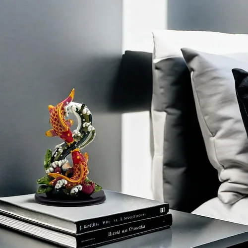 Vista 4 de Escultura china de la estatua de los peces de Feng Shui Frgurine Buen regalo de la suerte para el amante de FengShui Decoración decorativa