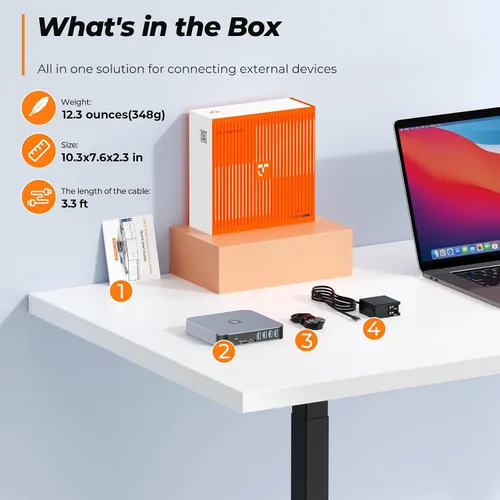 Vista 8 de TobenONE Docking Station 3 Monitores, basado en controlador, para MacBook M1-M5/Neo 13-in-1 USB C Dock with 2 4K HDMI, VGA, 4 USB, 65W Charger