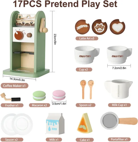 Vista 4 de Juego de café de madera para niños y juguete de panadería de madera para desayuno