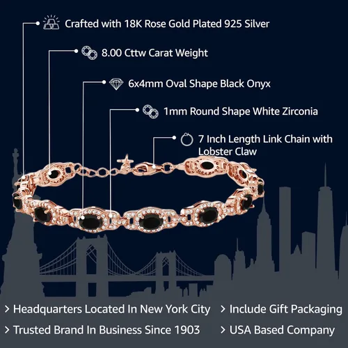 Vista 55 de Gem Stone King 18K Rose Gold Plated Silver Oval Gemstone Birthstone Tennis Bracelet For Women Oval 6X4MM 7 Inch With 1 Inch Extender Fine