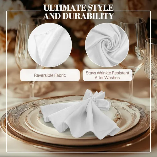Vista 3 de Ultimate Textile -1 docena - Reversible Shantung Satin - Majestic - Servilletas de tela Majestic de 17 x 17 pulgadas, color blanco
