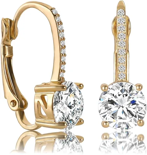 Vista 2 de Aretes colgantes de diamantes de 1 quilate para mujer, chapados en oro de 18 quilates, con circonitas cúbicas y con palanca colgante, joyería
