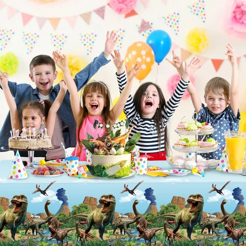 Vista 5 de Tiamon 3 Piezas Manteles de Dinosaurio Cubiertas de Mesa para Fiestas de Dinosaurio Manteles de Plástico para Niños Adultos Suministros para Fiestas