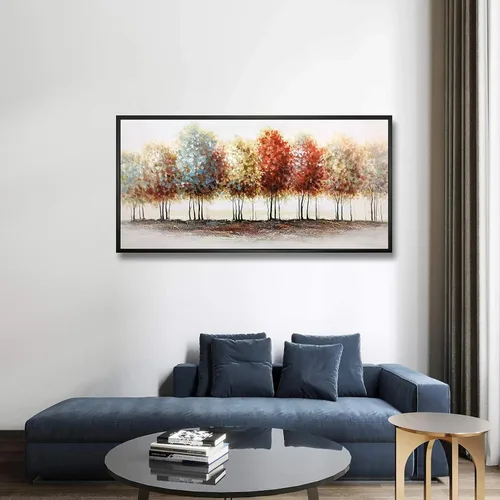Vista 4 de Tiancheng Arte, 24x48 pulgadas Pintura abstracta moderna al óleo pinturas a mano árbol 3D pintado a mano sobre lienzo marco acrílico arte de pared