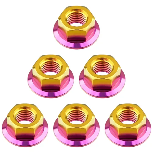 Vista 63 de Tuercas hexagonales Titanium DIN6923 (paso M5 0.03 in, negro) M5 M6 M8 M10 M12 M14 M16 para bicicletas, motocicletas, coches, paquete de 6
