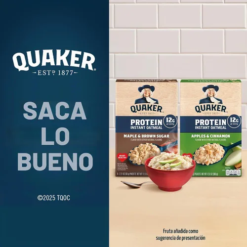 Vista 4 de Quaker Avena instantánea, proteína de azúcar morena de arce, 0.35 onzas de proteína, 12.6 onzas, paquete de 6
