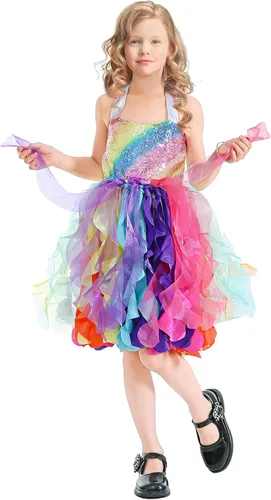 Vista 2 de Vestido tutú para niñas, vestido de tul con lentejuelas, vestido de princesa para niñas pequeñas, disfraz de fiesta de cumpleaños brillante