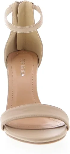 Vista 2 de TOP MODA Hannah-1 - Sandalias de tacón alto con tira en el tobillo elegantes, suela antideslizante, para boda, fiesta, baile de graduación Beige
