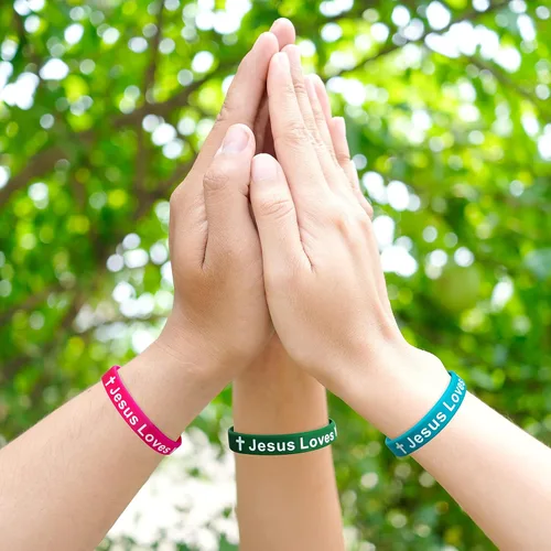 Vista 6 de Jesus Loves You Silicone Wristbands Colorful Rubber Christian Bracelets for Men Women Party Favors