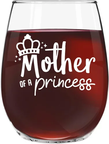 Vista 2 de Mother of A Princess Daughter of A Queen - Juego de 2 copas de vino sin tallo (15 onzas), copas de vino para mamá de hija, idea de regalos a juego