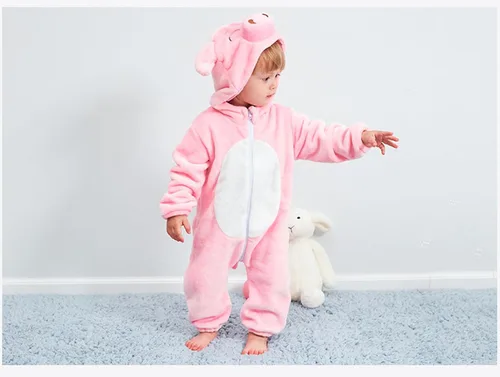 Vista 108 de Mameluco unisex de franela para bebé, disfraz de animal con capucha de dibujos animados