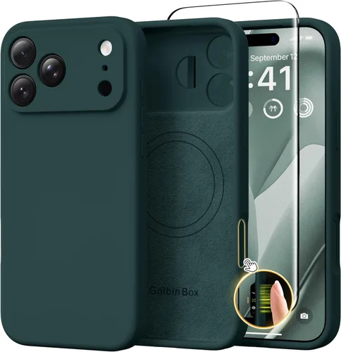 Vista 130 de GolbinBox Funda magnética para iPhone 17, compatible con MagSafe, cubierta de silicona integrada para control de cámara, funda de silicona líquida a