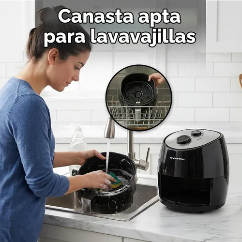Vista 5 de OVENTE Freidora de aire compacta para una cocción saludable y sin aceite, cesta antiadherente de 3.2 cuartos de galón y apta para lavavajillas