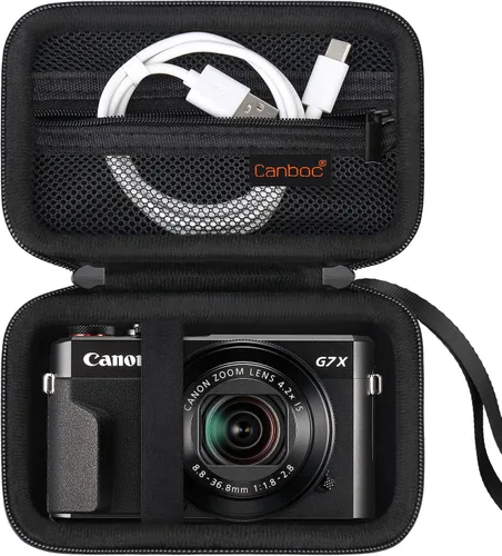 Vista 2 de Canboc Funda rígida para cámara digital Canon PowerShot G7X Mark III Mark II, PowerShot SX740 SX730, bolsa de malla para batería, cable USB, negro