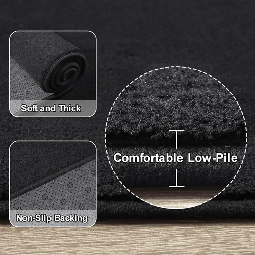 Vista 3 de Amearea Alfombra moderna lavable de 2 x 4 pies, color negro, alfombra de área pequeña para dormitorio, sala de estar, alfombra de espuma