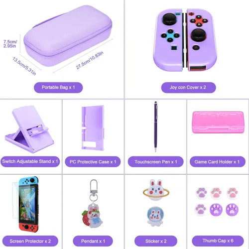 Vista 2 de innoAura - Funda para interruptor NS Switch - Paquete de accesorios para interruptor 18 en 1 con funda de transporte para interruptores funda