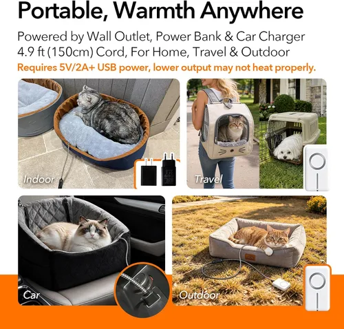 Vista 5 de 5V USB Pet Heating Pad, Dual-Sensor Safety for Cat & Dog, S