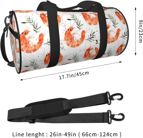 Vista 2 de Large Duffle Bag for Travel - Shrimp Leaves Retro Print Gym Bag for Women Men, Travel Foldable Bags for Women Men with Zippered Multiple Pockets