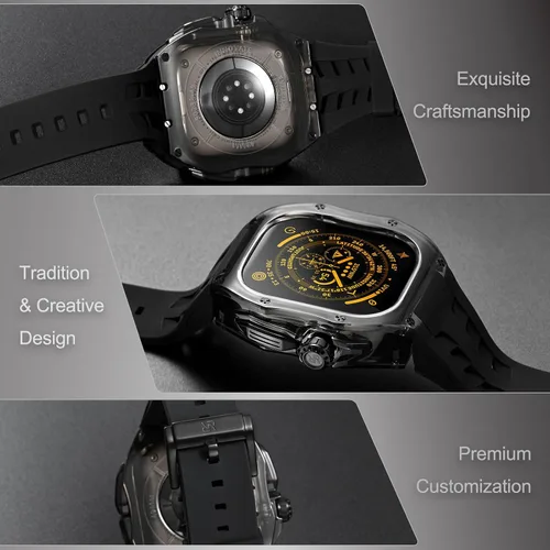 Vista 5 de B-BR - Funda y correa resistentes de diseño translúcido compatible con Apple Watch Ultra 3/2/1 de 1.732 pulgadas, protector militar de lujo táctico