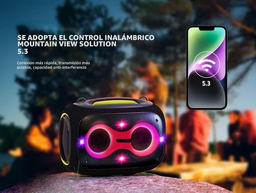 Vista 6 de Altavoz Bluetooth portátil con 2 micrófonos, graves profundos, tiempo de reproducción de 10 horas, IPX6 impermeable, 120 W, gris