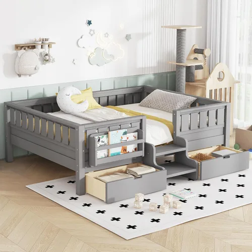Vista 11 de Bellemave Cama Montessori Twin Kids con escaleras, estantería y cajones, beige Cajón beige