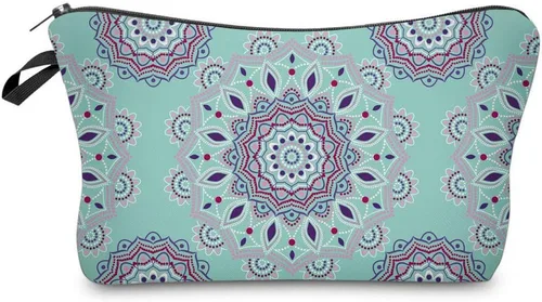 Vista 27 de Deanfun - Bolsa de maquillaje impermeable con diseño de mandala y flores, impermeable, espaciosa, cosmetiquera, bolsa de viaje ideal como regalo