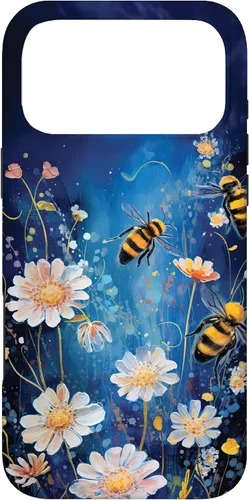Vista 22 de Bees and Wildflowers on Dark Blue Case for iPhone 17