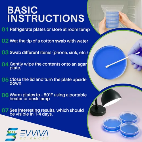 Vista 5 de Evviva Sciences - Kit de proyectos científicos de agar de nutrientes Petri, placas de agar previamente vertidas para experimentos científicos