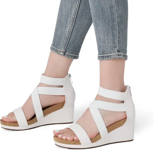 Vista 5 de Dream Pairs - Sandalias de cuña con plataforma y puntera abierta y correa elástica para mujer