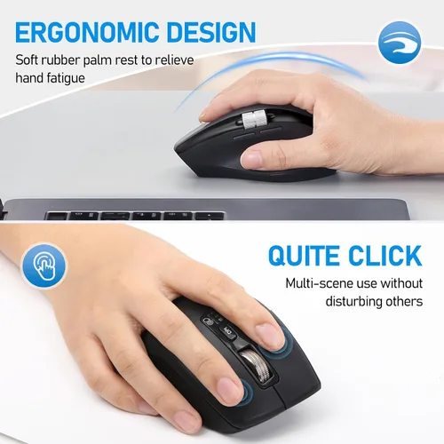 Vista 4 de INFINMIND Ratón inalámbrico Bluetooth con desplazamiento lateral y multidispositivo, ratones de computadora ergonómicos con desplazamiento