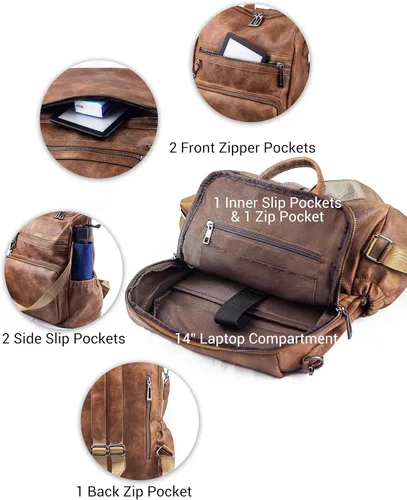Vista 3 de Mochila de cuero para mujer, diseño de moda, bolsa de hombro convertible con borlas, Marrón, Mochilas Tote