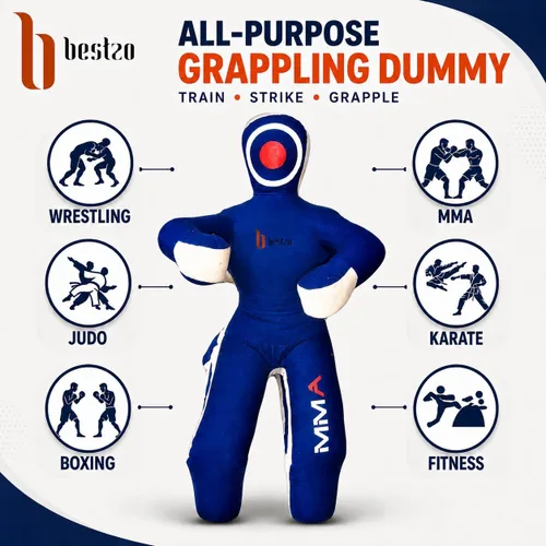 Vista 4 de Bestzo MMA Martial Arts - Saco de boxeo brasileño para Jiu Jitsu, posición sentada, manos sin llenar en la parte delantera Azul